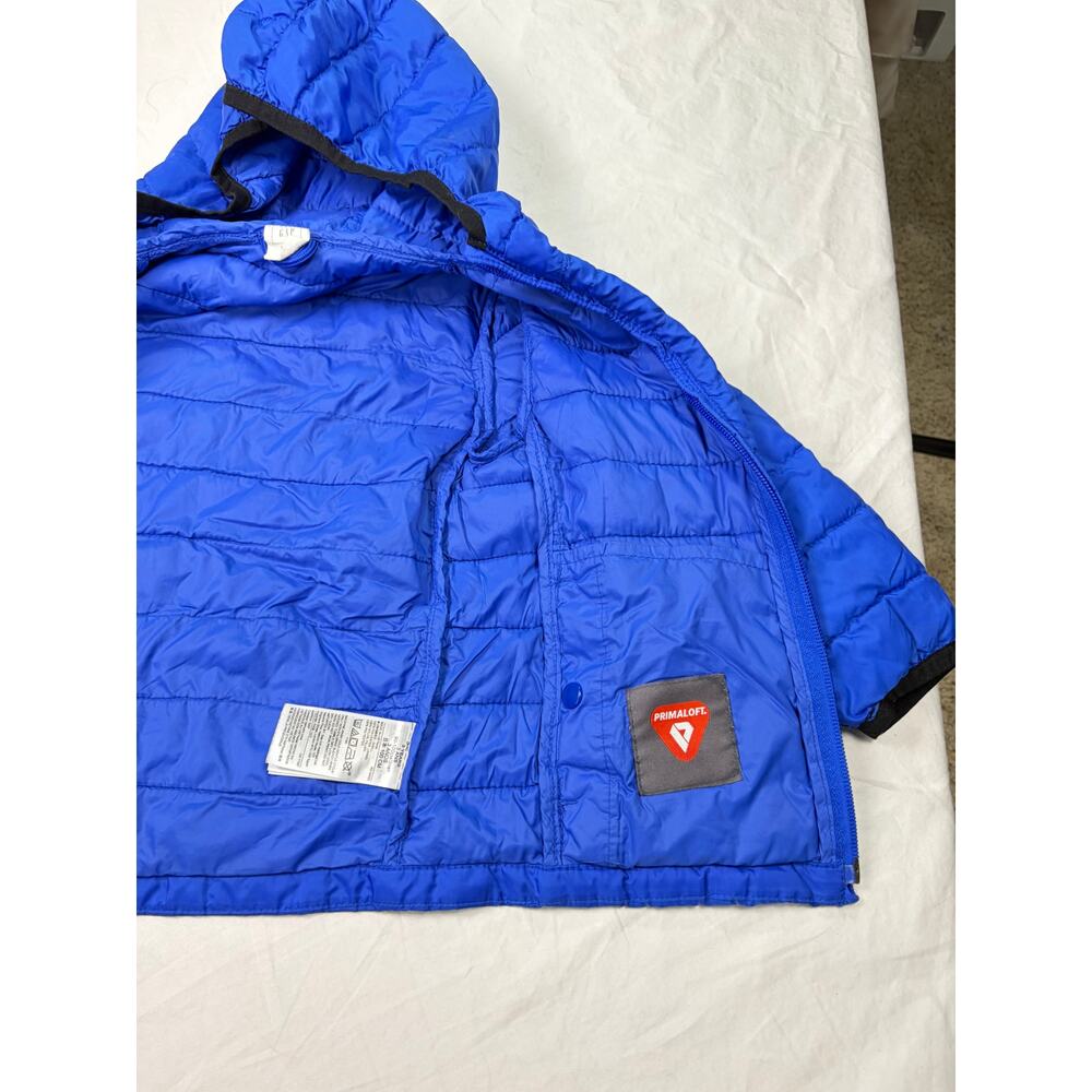 Baby Gap blue puffer jacket. Size 3T. with hood, black trim. Primaloft. winter - Picture 4 of 6